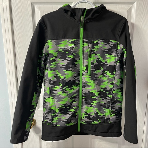 Free Country jacket with hood youth size XL 14-16 black green grey *like new* - Picture 2 of 9